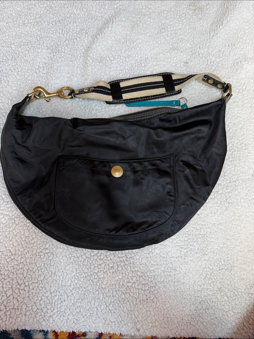 Coach nylon Black Crescent Shoulder Bag with Stripe Strap